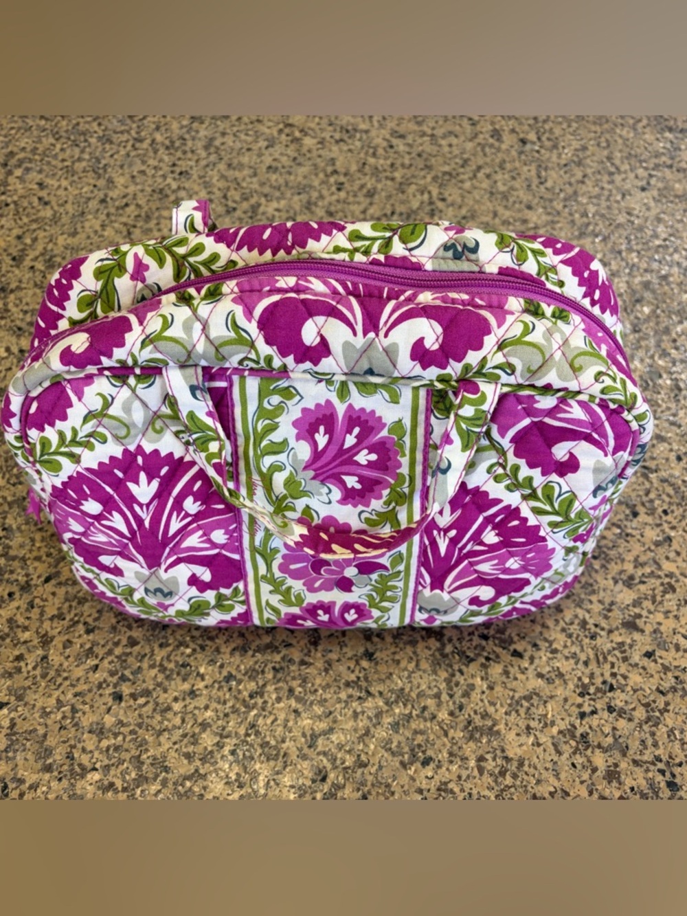 Vera Bradley Quilted Floral Cosmetic Case in Magenta, White & Green